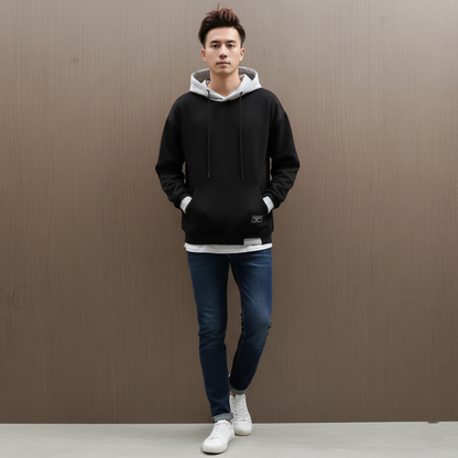 Men's Oversized Pullover Hoodie - Drawstring Contrast