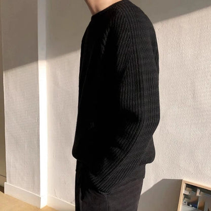 Men's Ribbed Crew Neck Pullover Sweater - Long Sleeve