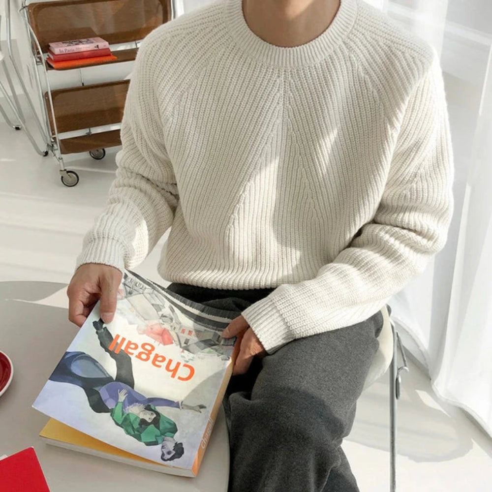 Men's Ribbed Crew Neck Pullover Sweater - Long Sleeve