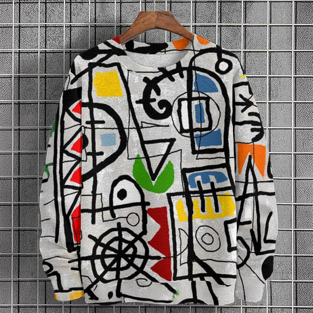 Mens Sweater Cubism Inspired Artistic Pattern Soft Cotton-Poly 3