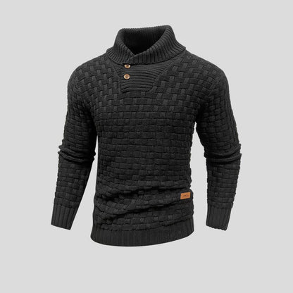 Men's Textured Knit Shawl Collar Jumper | Warm Button Neck Fit