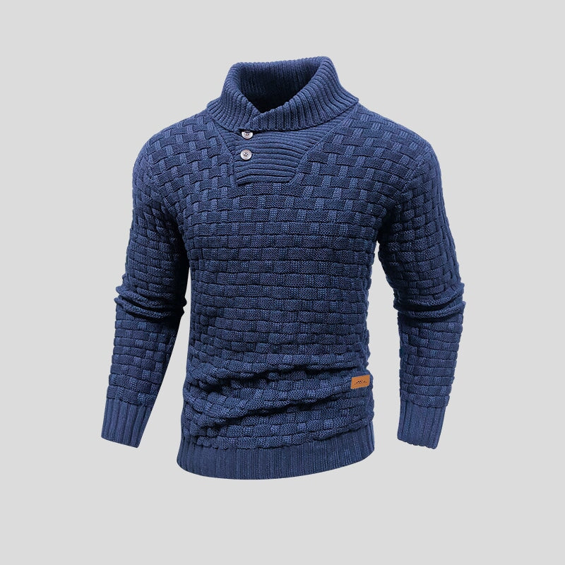 Men's Textured Knit Shawl Collar Jumper | Warm Button Neck Fit