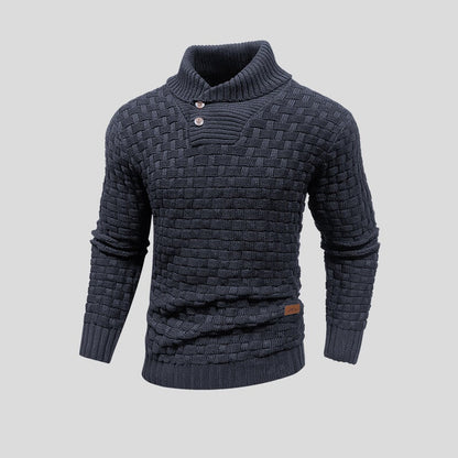 Men's Textured Knit Shawl Collar Jumper | Warm Button Neck Fit