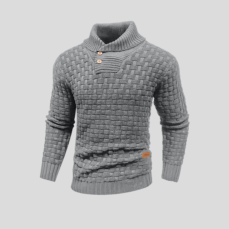 Men's Textured Knit Shawl Collar Jumper | Warm Button Neck Fit