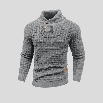 Men's Textured Knit Shawl Collar Jumper | Warm Button Neck Fit