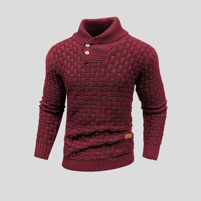 Men's Textured Knit Shawl Collar Jumper | Warm Button Neck Fit