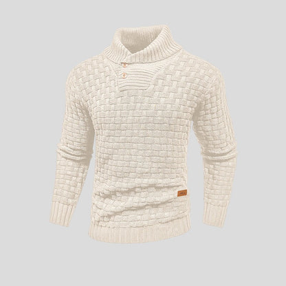 Men's Textured Knit Shawl Collar Jumper | Warm Button Neck Fit