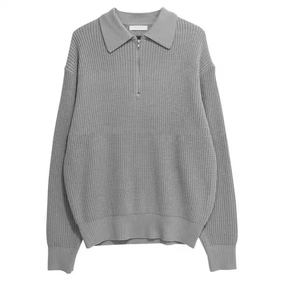 Men’s Ribbed Zip Up Sweater | Long Sleeve Collared Knitwear