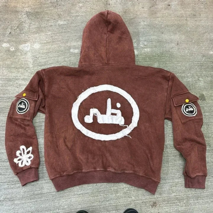 Oversized Logo Pullover Hoodie - Long Sleeve Sweatshirt