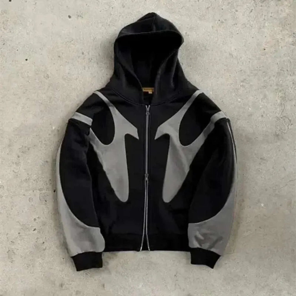 Streetwear Graphic Zip Up Hoodie - Urban Contrast Design