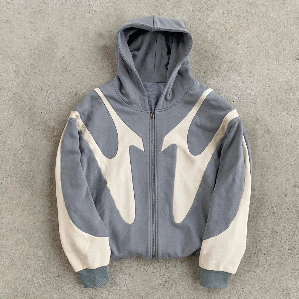 Streetwear Graphic Zip Up Hoodie - Urban Contrast Design