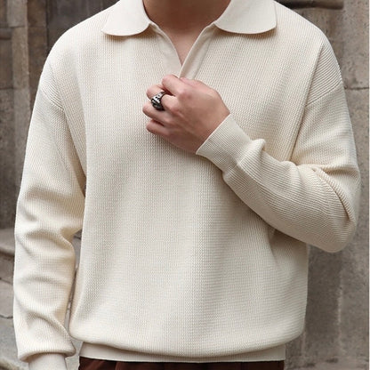 Men's Textured Knit Polo Jumper | Long Sleeve Smart Casual Fit