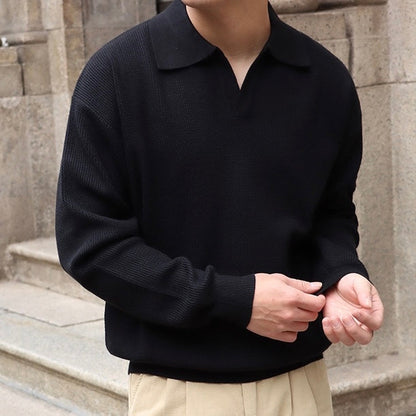 Men's Textured Knit Polo Jumper | Long Sleeve Smart Casual Fit