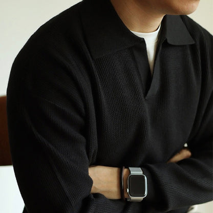 Men's Textured Knit Polo Jumper | Long Sleeve Smart Casual Fit
