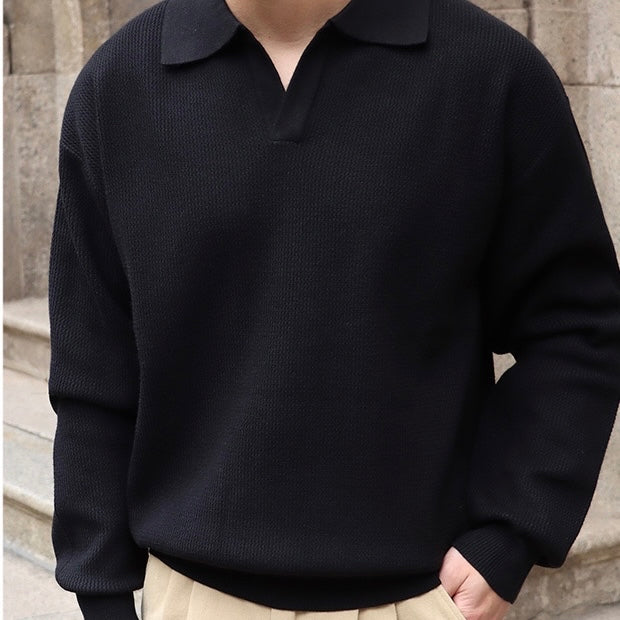 Men's Textured Knit Polo Jumper | Long Sleeve Smart Casual Fit