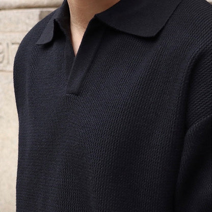 Men's Textured Knit Polo Jumper | Long Sleeve Smart Casual Fit