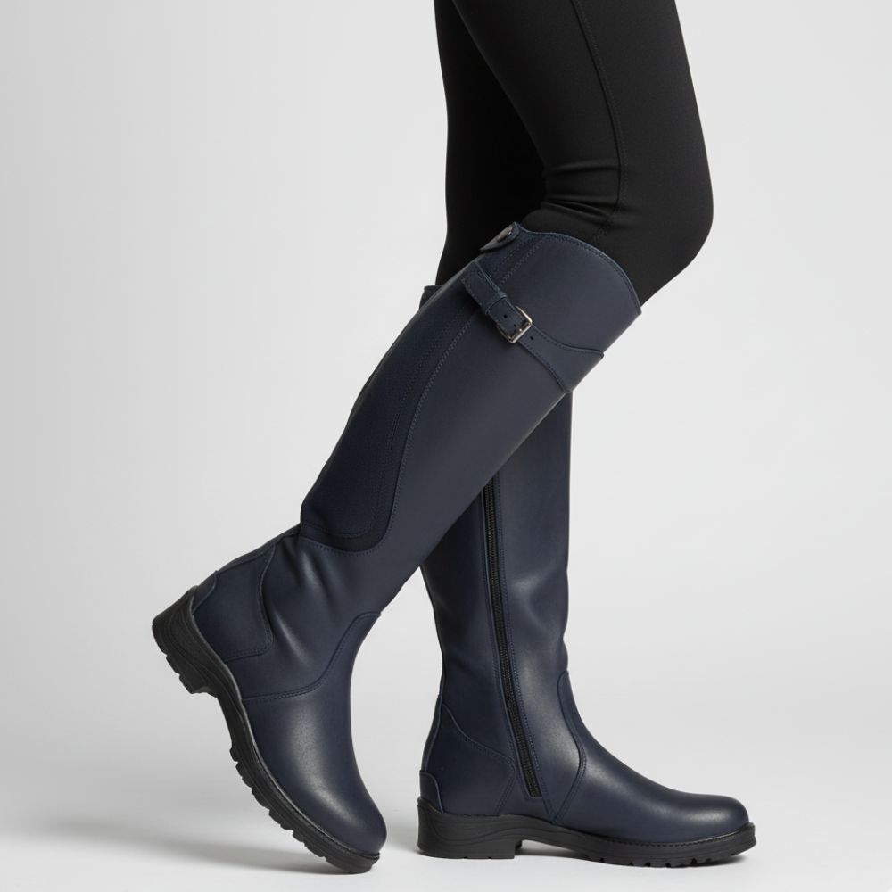 Women's Knee High Boots - Low Heel Zipper Buckle Shoes
