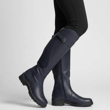 Women's Knee High Boots - Low Heel Zipper Buckle Shoes