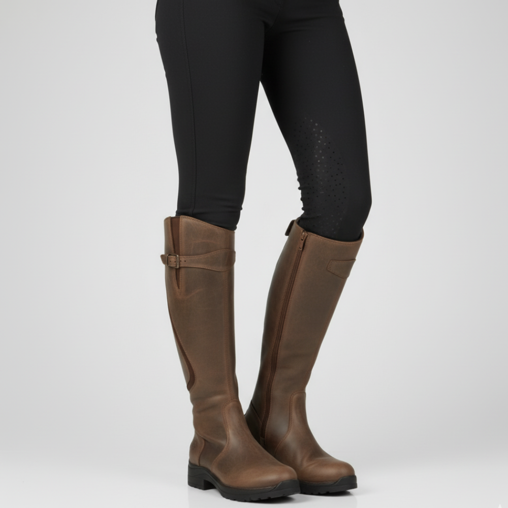 Women's Knee High Boots - Low Heel Zipper Buckle Shoes