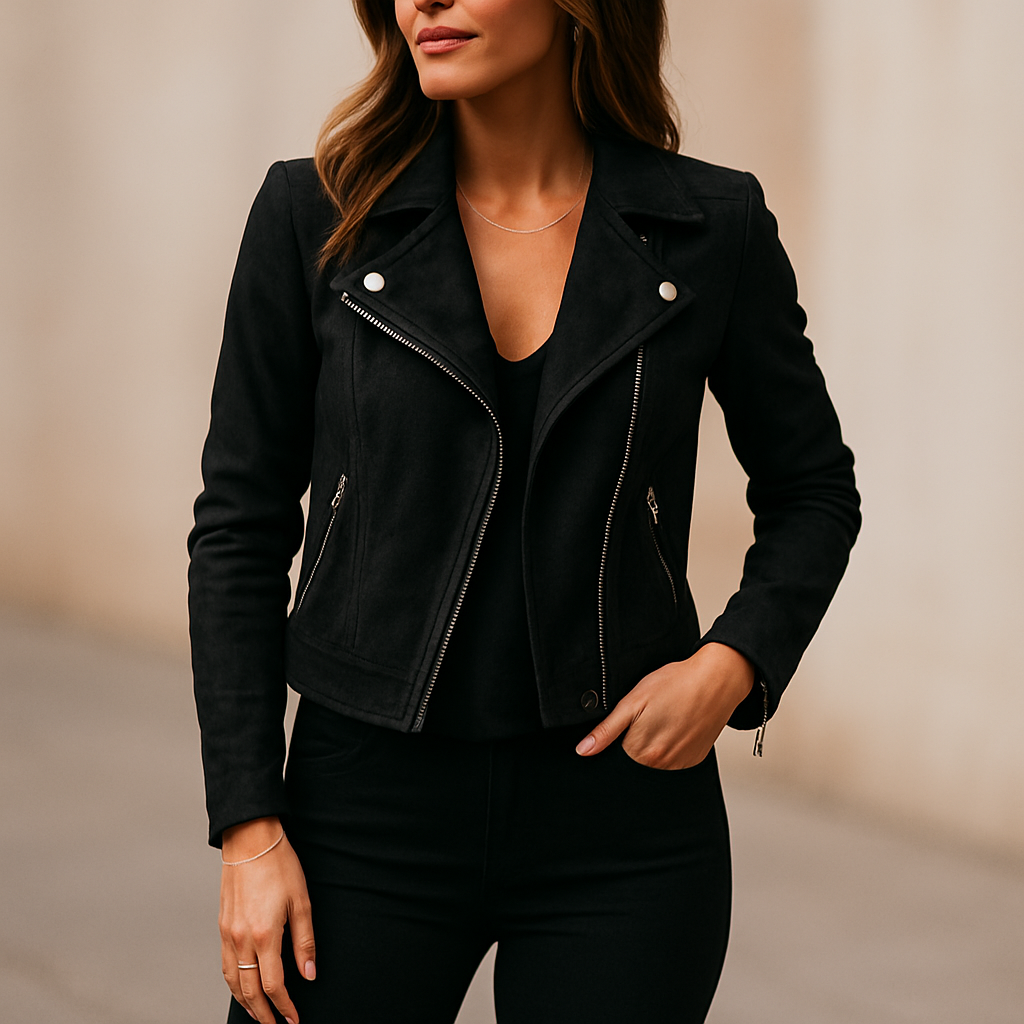 Women Faux Suede Biker Jacket | Slim Fit Zip Up Moto Coat