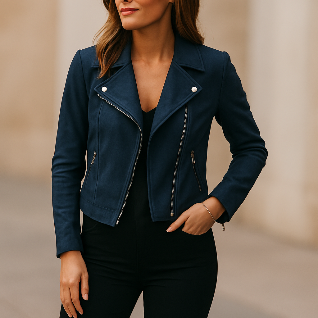 Women Faux Suede Biker Jacket | Slim Fit Zip Up Moto Coat