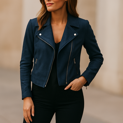 Women Faux Suede Biker Jacket | Slim Fit Zip Up Moto Coat