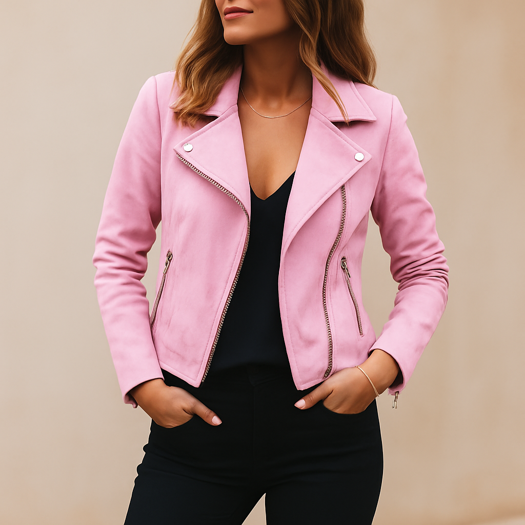 Women Faux Suede Biker Jacket | Slim Fit Zip Up Moto Coat