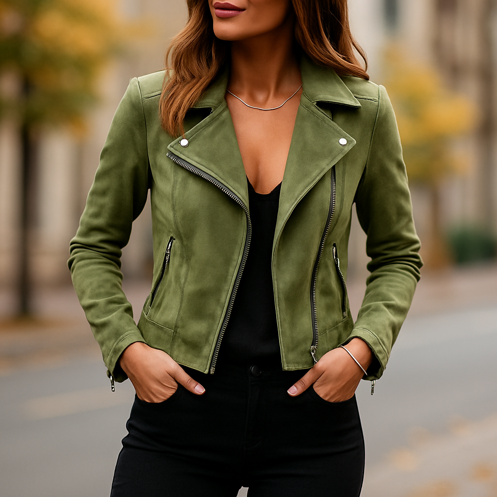 Women Faux Suede Biker Jacket | Slim Fit Zip Up Moto Coat