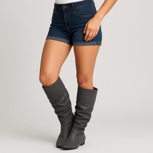 Women Flat Knee High Boots – Slouch Faux Leather