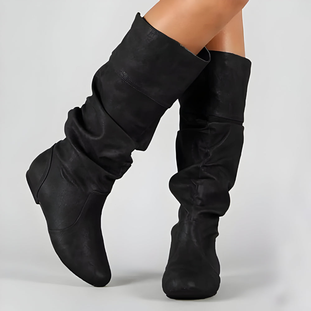 Women Flat Knee High Boots – Slouch Faux Leather