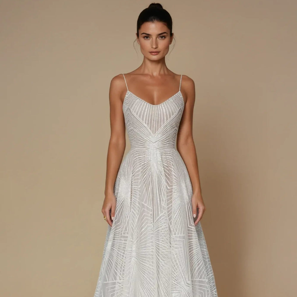 Women Elegant Sequin Formal Dress - Spaghetti Strap Maxi