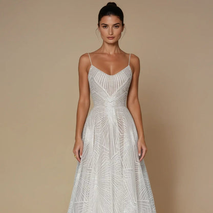 Women Elegant Sequin Formal Dress - Spaghetti Strap Maxi