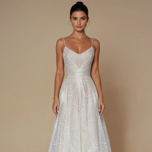 Women Elegant Sequin Formal Dress - Spaghetti Strap Maxi