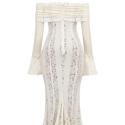 Women's Off Shoulder Lace Bodycon Dress - Long Sleeve Mermaid Maxi