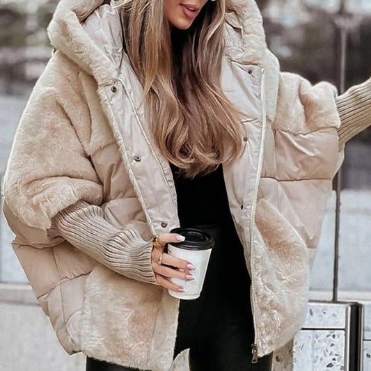 Women's Oversized Faux Fur Winter Coat - Hooded Warm Jacket