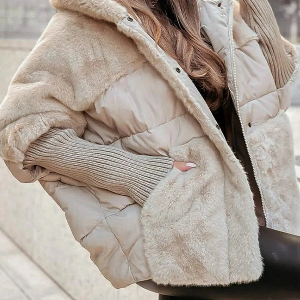 Women's Oversized Faux Fur Winter Coat - Hooded Warm Jacket