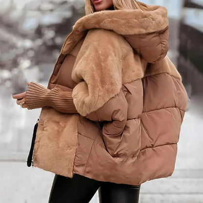 Women's Oversized Faux Fur Winter Coat - Hooded Warm Jacket