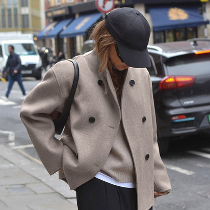 Women Oversized Wool Coat | Double Breasted Smart Casual Jacket