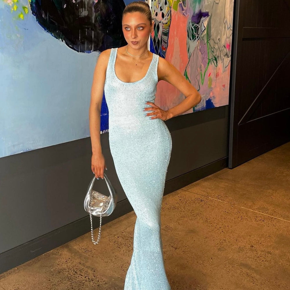 Women's Sequin Sleeveless Evening Dress - Bodycon Party Maxi
