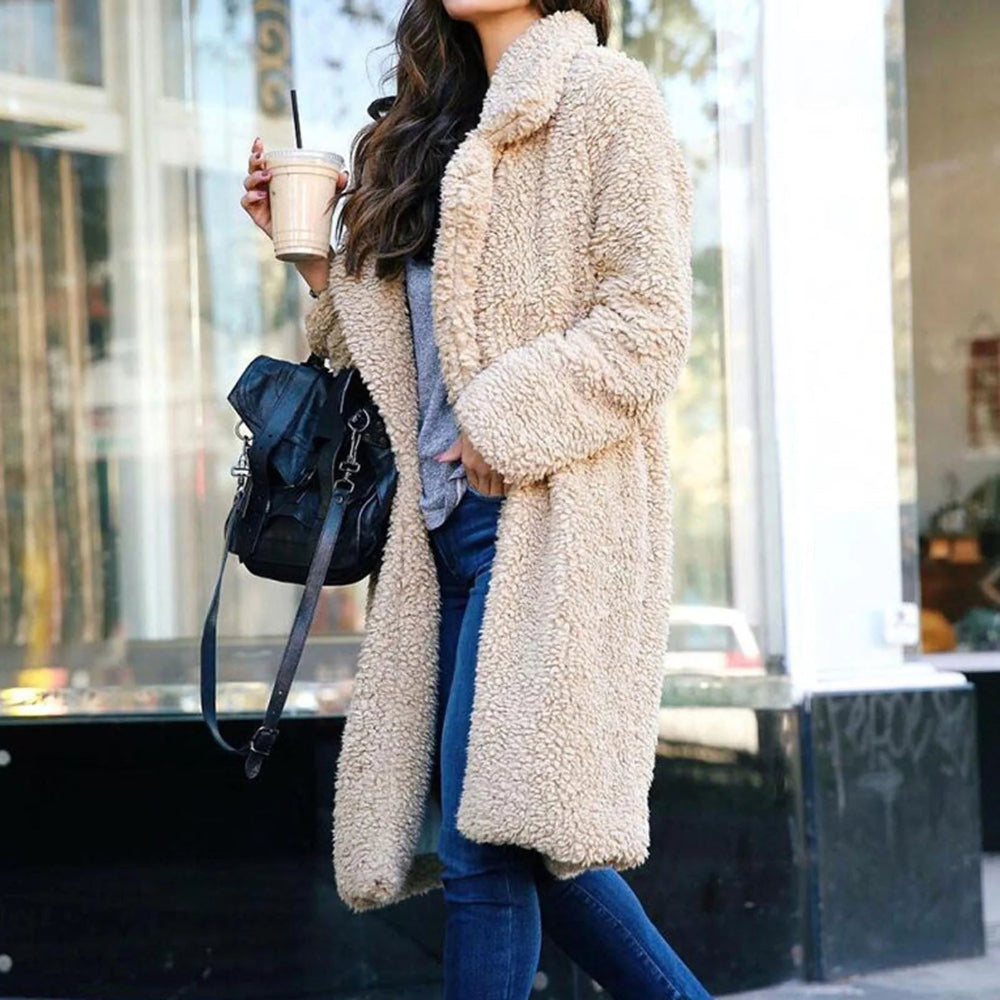 Women Warm Teddy Winter Coat - Long Plush Faux Fur Jacket