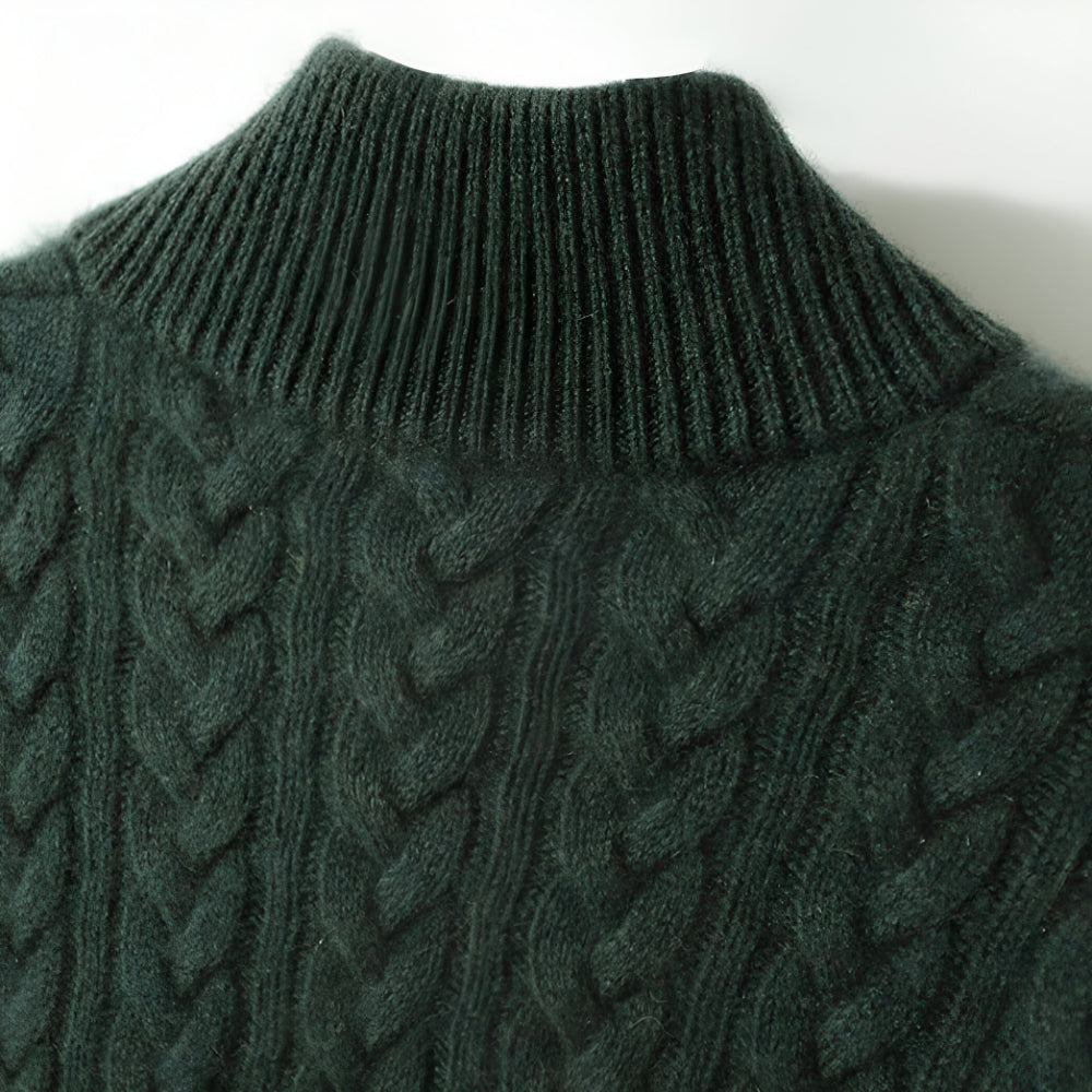 Women's Cable Knit Cashmere Sweater – Long Sleeve Button Neck