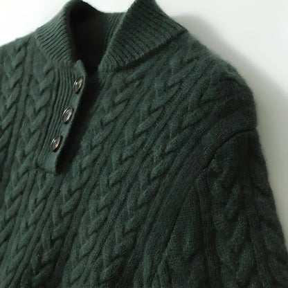 Women's Cable Knit Cashmere Sweater – Long Sleeve Button Neck