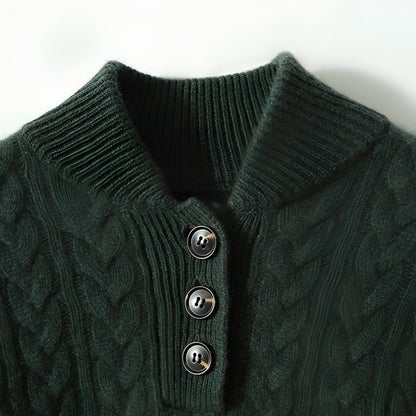 Women's Cable Knit Cashmere Sweater – Long Sleeve Button Neck