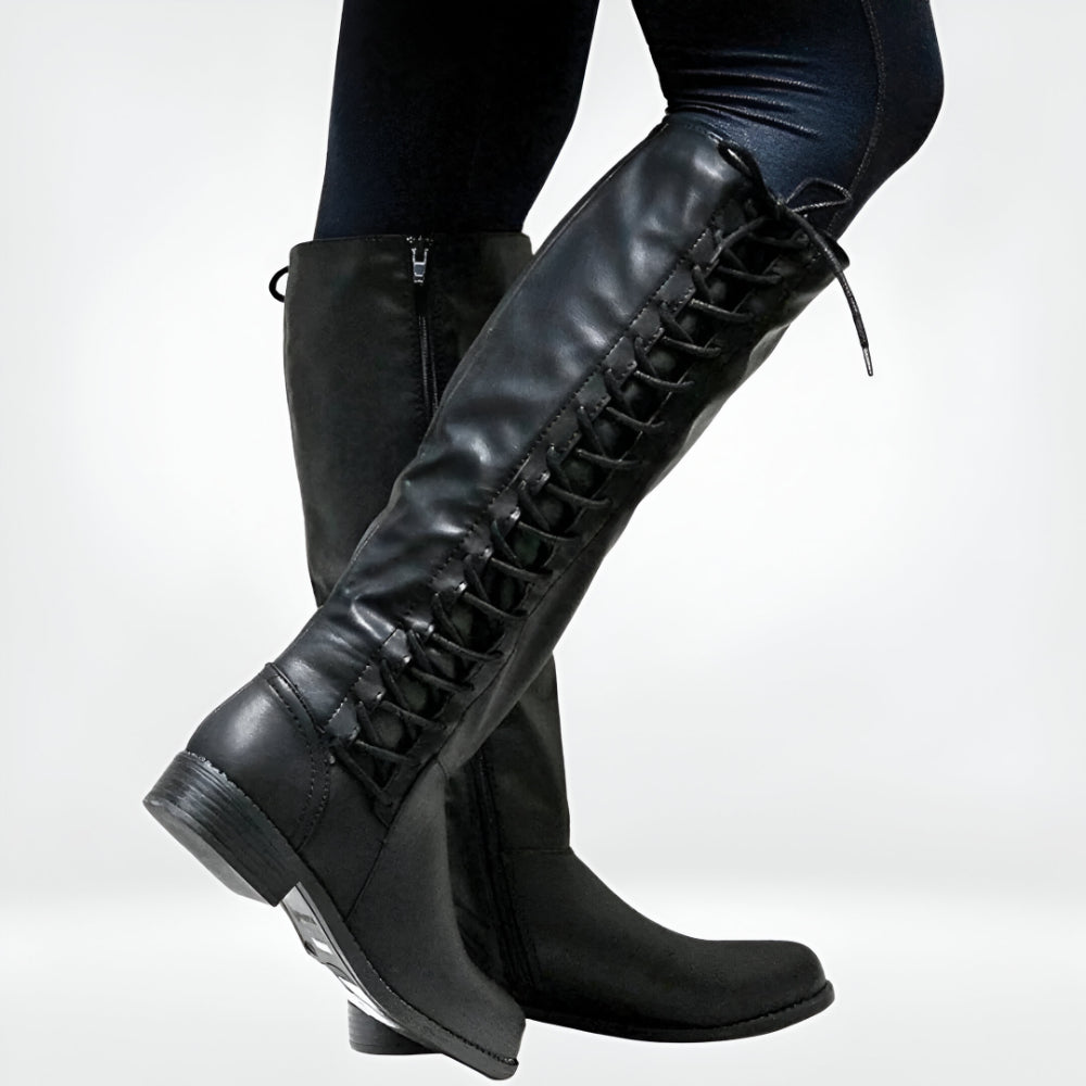 Women's Comfortable Knee High Boots – Lace-Up Zipper Detail