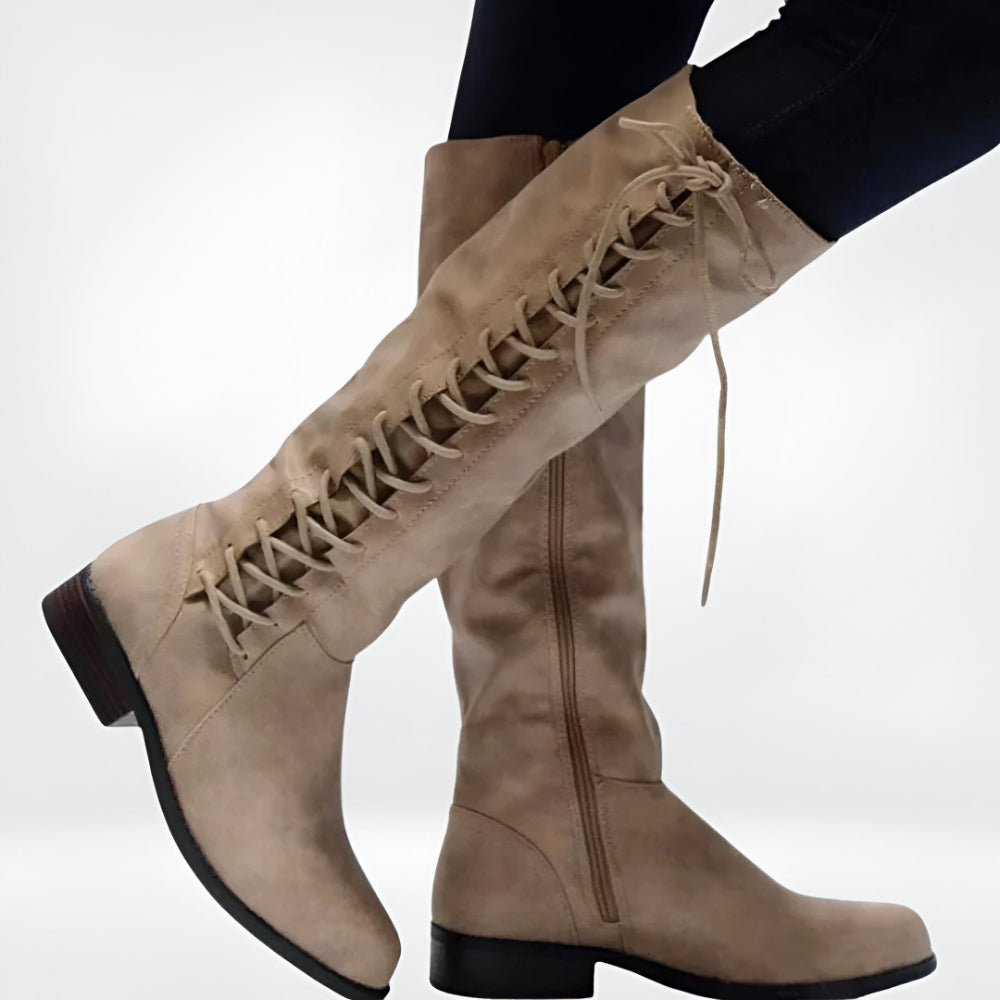 Women's Comfortable Knee High Boots – Lace-Up Zipper Detail