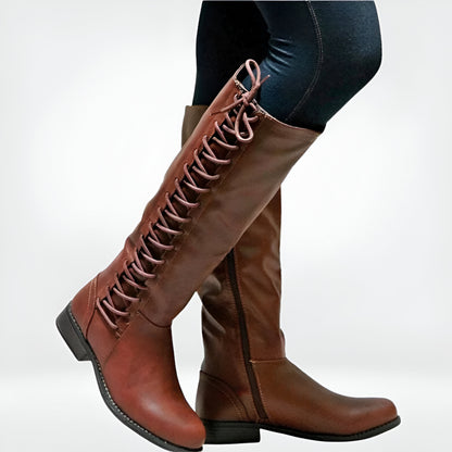 Women's Comfortable Knee High Boots – Lace-Up Zipper Detail
