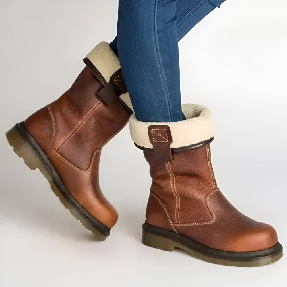 Women’s Comfortable Leather Ankle Boots – Faux Fur Lining Durable