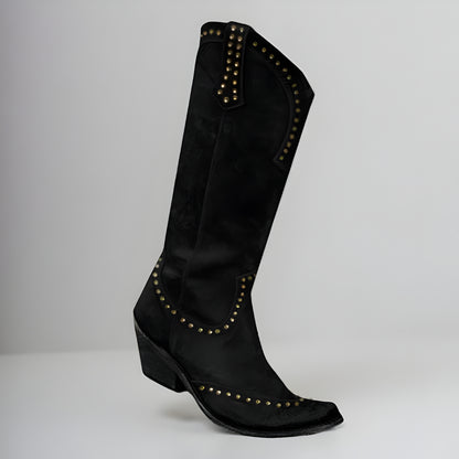 Women's Distressed Knee High Boots – Studded High Shaft