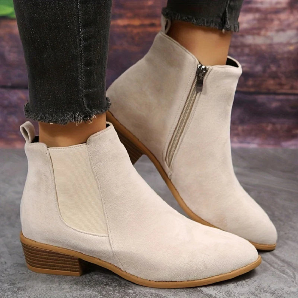 Women's Stylish Ankle Boots – Zipper Comfortable Low Heel