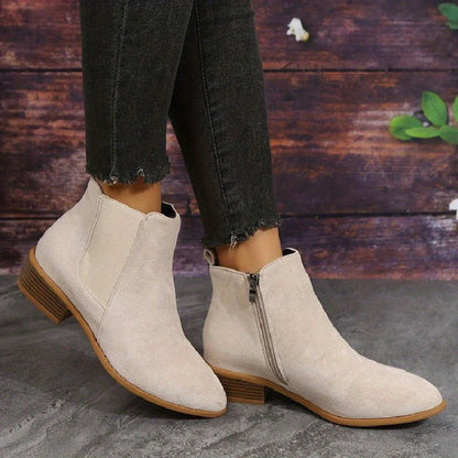 Women's Stylish Ankle Boots – Zipper Comfortable Low Heel